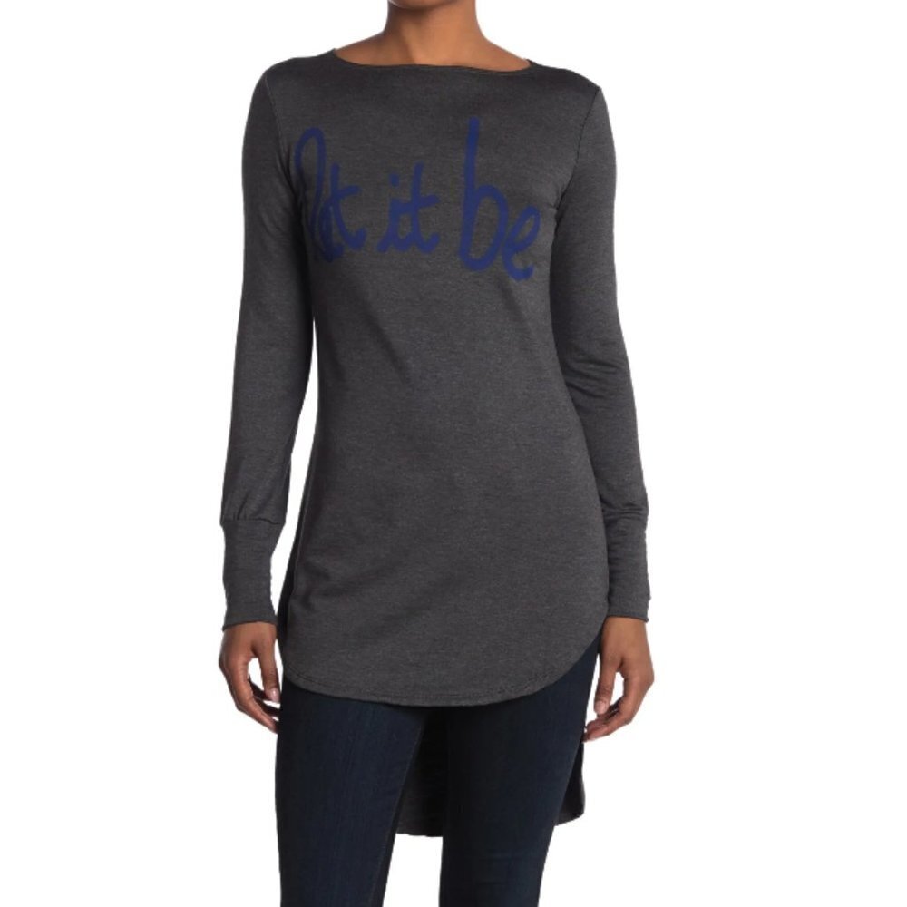 Go Couture Graphic Boatneck "Let It Be" Top NWT